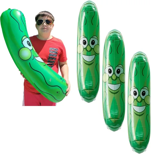 Miniatura 10 de Cabeza de pepinillo sonriente inflable gigante gigante de 36 pulgadas (3 pies). Vinilo inflable de cara inflable para playa, piscina, fideos, broma