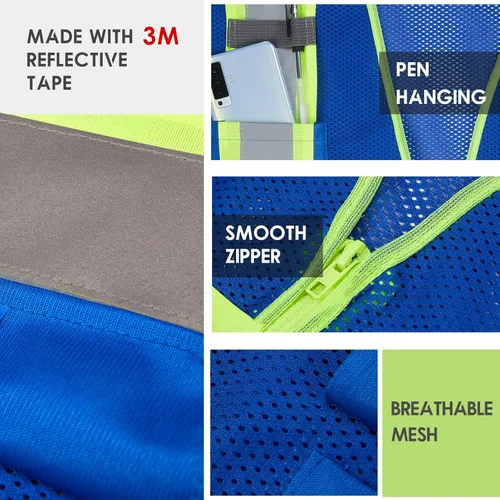 Miniatura 4 de 3M Chaleco de seguridad reflectante de alta visibilidad con cremallera y bolsillos, color azul, talla M