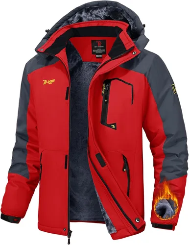 Miniatura 8 de TBMPOY Chaquetas de esquí para hombre, impermeables, para nieve, forro polar grueso, con capucha, para clima frío, cálido, trabajo en hielo al aire