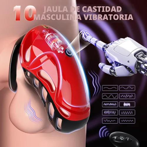 Miniatura 2 de Jaula de Castidad Vibratoria de Juguete Sexual - Dispositivos de Castidad Masculina Jaula para Pene con 10 Vibraciones, Aplicación y Control Remoto