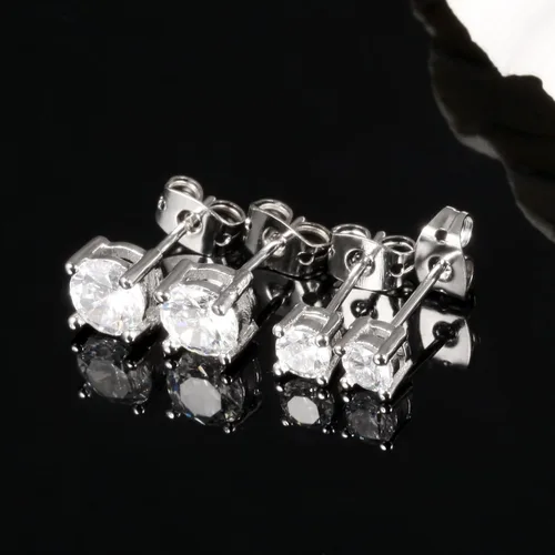 Miniatura 3 de Pendientes de tuerca de acero de titanio chapado en platino princesa 3A Rhinestone para mujer