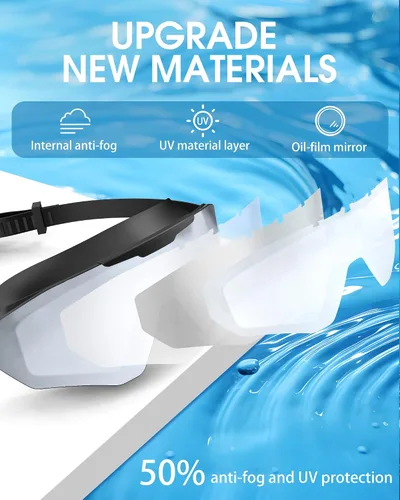 Miniatura 2 de Gafas de natación con tapones para los oídos, gafas de natación antivaho UV de visión amplia, lentes UV de 3 colores para hombres, mujeres y niños
