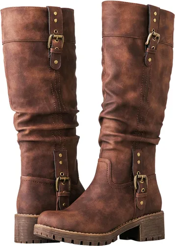 Miniatura 2 de GLOBALWIN Botas de tacón bajo grueso para mujer, botas altas hasta la rodilla para mujer