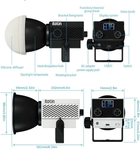 Miniatura 7 de Luz de video LED, luz de video bicolor de 60 W, mini luz de fotografía COB con control de 2.4G/APP, 2700K-7500K, CRI>96, TLCI>97, 8 efectos