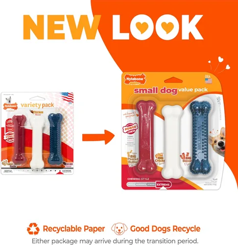 Miniatura 2 de Nylabone Original Bone Power - Paquete de valor de juguetes masticables para perros, juguetes duraderos para perros masticadores agresivos, sabor
