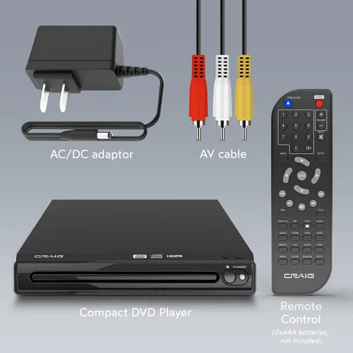 Miniatura 3 de Craig CVD401A Reproductor de DVD HDMI Compacto con Control Remoto en Negro Compatible con DVD-R/DVD-RW/JPEG/CD-R/CD-R/CD Escaneo Progresivo
