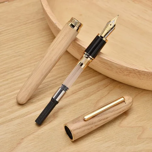 Miniatura 5 de Jinhao 9036 - Pluma estilográfica de madera natural hecha a mano, punta extrafina, color roble