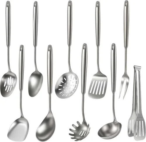 Newness 10 piezas de juego de utensilios de cocina, juego de utensilios de cocina de acero inoxidable 304, accesorios de cocina de metal, incluye