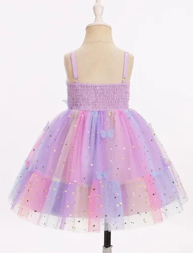 Miniatura 23 de IMEKIS Vestido de princesa de cumpleaños para niña pequeña, confeti brillante, bohemio, arco iris, pastel, sesión de fotos, traje para 1-6T