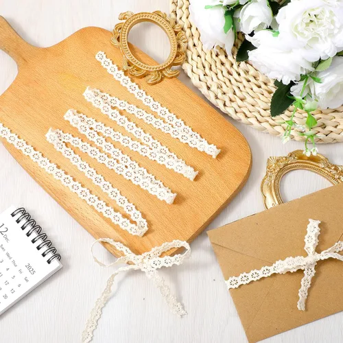 Miniatura 6 de 20 yardas de encaje para coser, encaje de algodón beige, adornos de cordones para coser, adornos de cinta de algodón para manualidades, envoltura