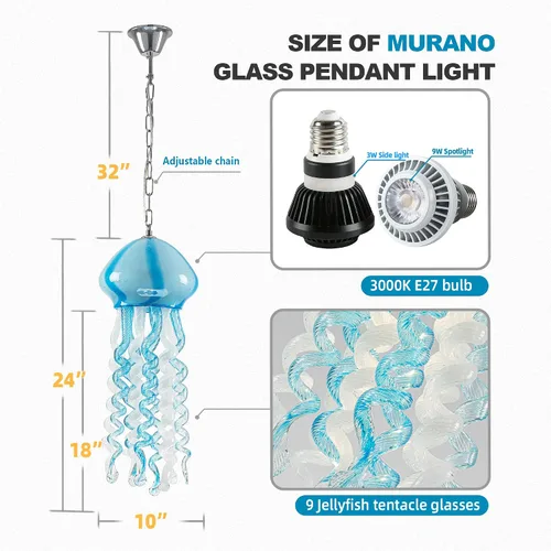 Miniatura 2 de Candelabros de cristal de medusa de 10 x 24 pulgadas, iluminación colgante LED para océano, sirena, bajo el agua, junto a la piscina, playa