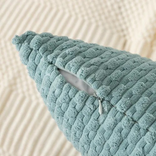 Miniatura 429 de K Kevin Textile - Juego de 2 fundas de almohada decorativas de corduroy suave azul con rayas estilo bohemio, fundas de almohada para sofá, cama