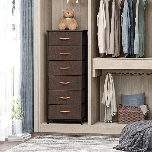 Miniatura 2 de Crestlive Products Torre de Almacenamiento Vertical para Cómoda - Marco de Acero Resistente, Superficie de Madera, Contenedores de Tela de Fácil