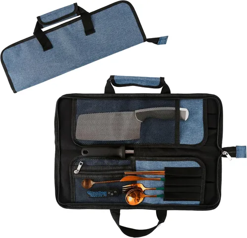 Miniatura 12 de Bolsa de rollo para cuchillos de chef, bolsa de cuchillo de chef Oxford resistente, estuche portátil para cuchillos de chef de 13 ranuras