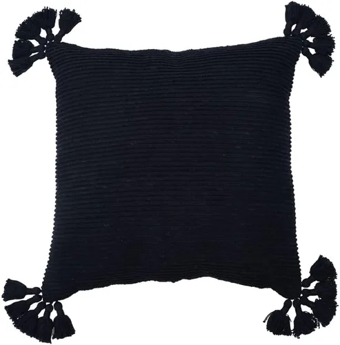 carol & frank Newport - Cojín texturizado de ónix, color liso negro con borlas, fundas decorativas de lujo para sofá y cama, 22 x 22 pulgadas, color