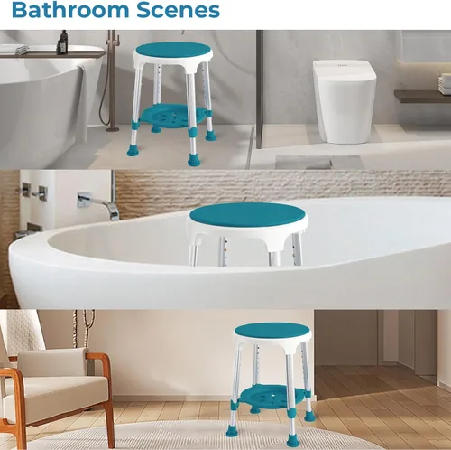 Miniatura 8 de Taburete de ducha para ducha interior, taburete de plástico de esquina pequeño mejorado para adultos mayores, taburete de ducha giratorio de 360°