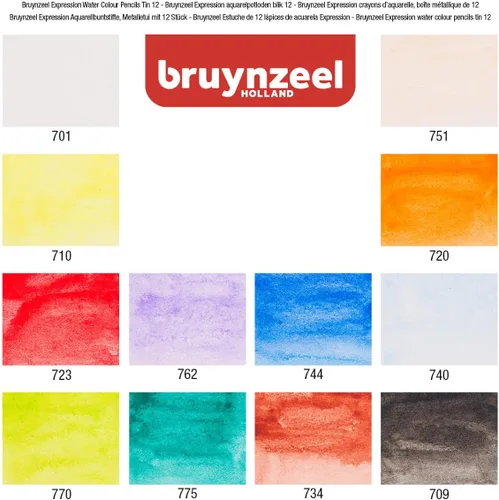 Miniatura 2 de Bruynzeel Expression - Juego de 12 lápices de acuarela + pincel en lata Lápices solubles en agua Colorear para adultos, diario de viñetas