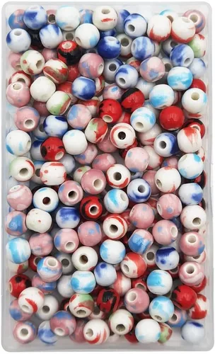 Miniatura 6 de INSPIRELLE 180 cuentas de porcelana redondas chinas de cerámica de 0.315 pulgadas (0.315 in) para hacer joyas hechas a mano, pulseras, collares