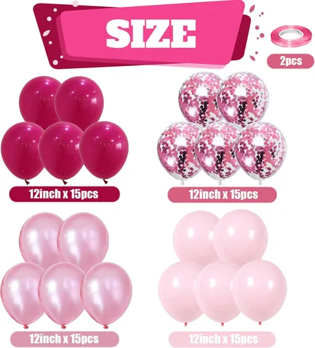 Miniatura 2 de Togvu Globos rosa intenso y rosa bebé, 60 paquetes de 30,5 cm, globos de látex rosa premium con globo de confeti para decoración de fiesta de San