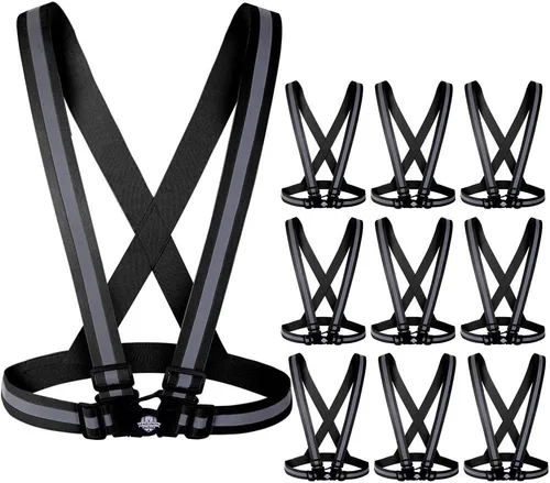 Dazonity Chaleco de seguridad de alta visibilidad, paquete de 10 unidades, negro, ligero, ajustable y elástico, tiras reflectantes Hi Vis, apto para