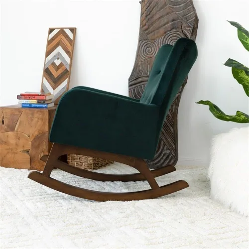 Miniatura 6 de ASHCROFT Logan Mid-Century - Mecedora de terciopelo con respaldo ajustado en color verde