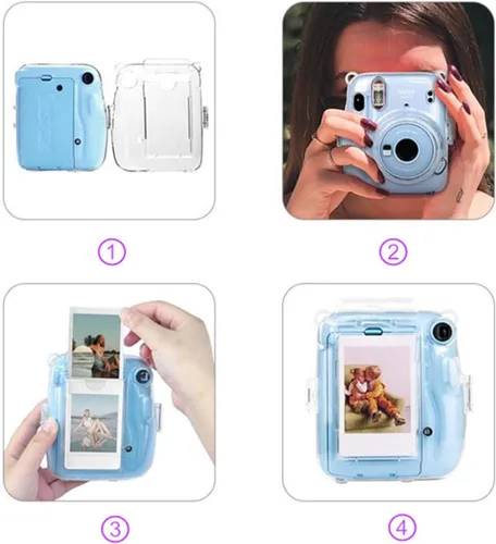 Miniatura 6 de Kit de funda transparente Mini 11 para Fujifilm Instax Mini 11, funda para cámara instantánea con bolsillo para película, calcomanías adhesivas