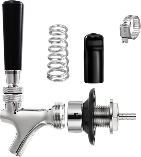 Grifo de cerveza con vástago de 1-1/2 pulgadas, vástago de pezón de 1/4 pulgadas, kit de grifo de cierre automático, núcleo inoxidable chapado a