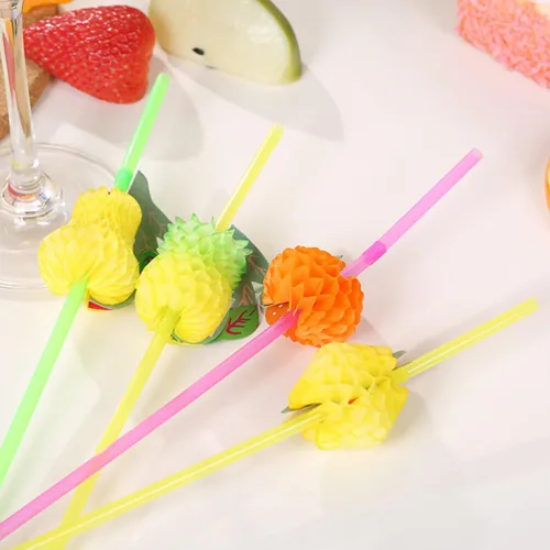 Miniatura 3 de Kichvoe Paquete de 60 pajitas de fiesta con temática hawaiana, agitadores de bebidas en forma de fruta para niños y niñas, pajitas de plástico