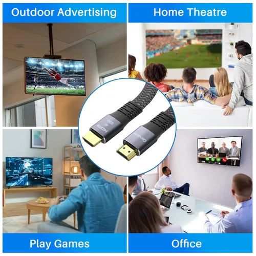 Miniatura 5 de Cable HDMI plano (paquete de 2, 8 pies + 8 pies), cable trenzado HDMI 4K de alta velocidad, cobre puro, soporta 4K @60Hz 2160p 1080p HDR HDCP 2.2