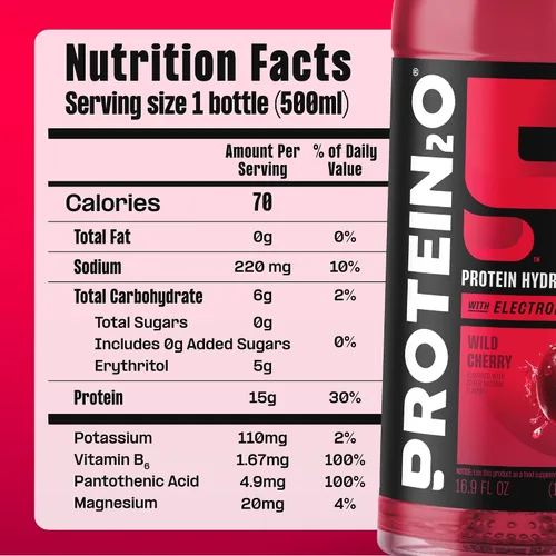 Miniatura 2 de Protein2o - Bebida a base de agua con infusión de 15 gramos de proteína de suero, sabor cereza, botella de 16.9 oz (paquete de 12)