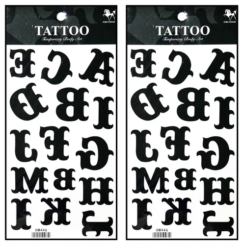 Miniatura 6 de Tatuajes de 2 hojas de letras inglesas clásicas temporales tatuajes 3D falsos impermeables para hombres, mujeres y niñas, parte inferior