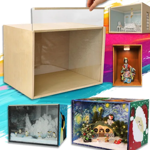 iLAND Caja de Diorama de Madera Grande Cajas de Exhibición para Figuras Coleccionables Miniaturas y una Caja de Habitación de Casa de Muñecas Sin