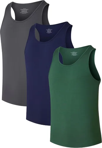 Miniatura 19 de COLORFULLEAF Camisetas sin mangas de rayón de bambú para hombre, camisetas sin mangas elásticas con cuello redondo (1 o 3)