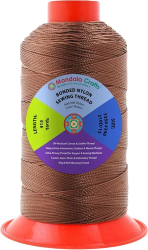 Miniatura 359 de Mandala Crafts - Hilo de nailon para coser cuero, tapicería, mezclilla y para trenzar el pelo; resistente, 1500 yardas, tamaño 69 T70 Marrón