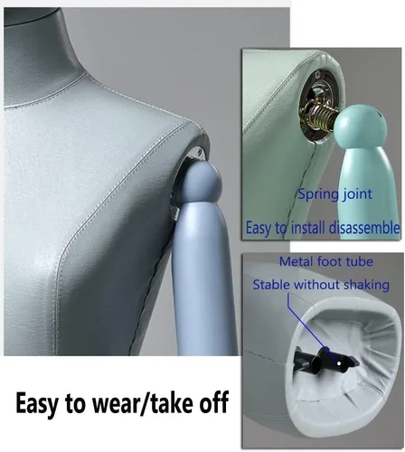 Miniatura 3 de Maniquí de forma de vestido femenino, torso de maniquí de cuerpo de poliuretano con soporte de metal ajustable en altura, brazos de madera, cuerpo