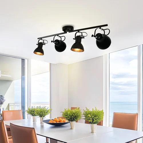 Miniatura 2 de Accesorios de iluminación de pista de techo negro Iluminación de pista Accesorios de iluminación de cocina Lámpara de techo 4 ángulos de luz