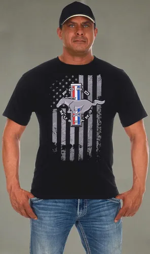 Miniatura 8 de JH DESIGN GROUP Ford Mustang - Camiseta de cuello redondo con bandera estadounidense desgastada para hombre