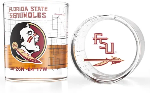 Greenline Goods Vasos de whisky de Florida State University Seminoles College (juego de 2), 10 onzas - Logotipo a todo color + mapa del campus