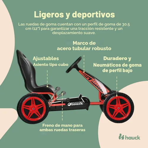 Miniatura 4 de hauck Go Kart con pedal para niños, carrito de bicicleta Hurricane de 4 ruedas con neumáticos de goma, de 4 a 10 años, color rojo, karts