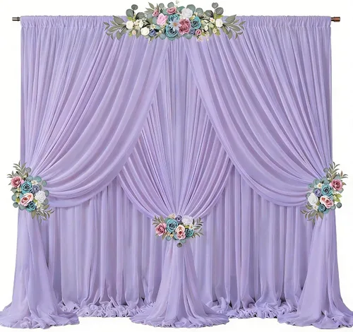 Miniatura 37 de Cortinas de fondo azul bebé de 10 pies x 10 pies, tela de gasa chiffon transparente sin arrugas, tela de fondo fotográfico drapeada para arco