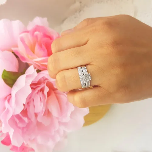 Miniatura 4 de Dazzlingrock Collection Anillo de compromiso de 0,25 quilates (quilates) con diamantes de corte redondo para mujer, plata de ley de 14 quilates