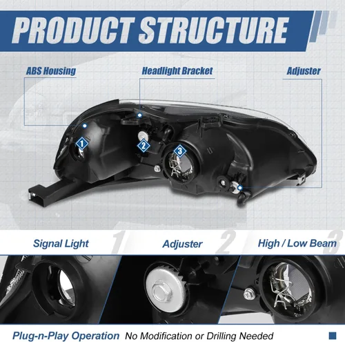 Miniatura 4 de Auto Dynasty Conjunto de faros delanteros compatible con Honda Civic 1996 1997 1998, de repuesto para faros delanteros halógenos del lado