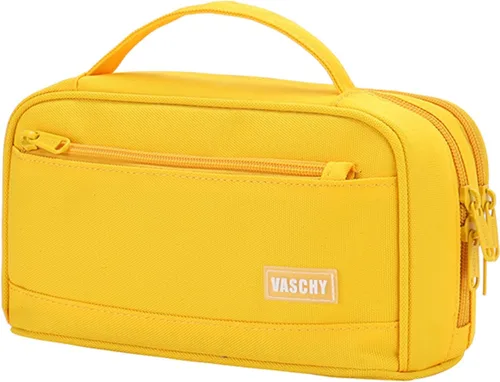 Miniatura 8 de VASCHY Estuche para lápices, organizador grande con cremalleras y asa superior, suministros escolares para niños, adolescentes, estudiantes