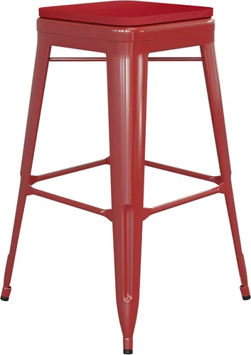 Miniatura 16 de Flash Furniture Kai Taburete de grado comercial para interiores y exteriores, marco de metal negro, asiento de poliresina negra, 24 pulgadas