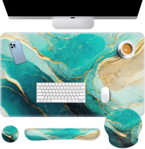 Miniatura 34 de Britimes Blue Sea - Juego de Alfombrilla de Teclado y Mouse Playa de Arena Rosa 4 en 1 Alfombrilla Grande + Reposamuñecas para Teclado +