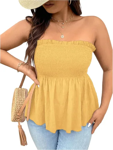 Miniatura 8 de SOLY HUX Camiseta de tubo peplum para mujer, talla grande, sin tirantes, holgada, linda, para vacaciones