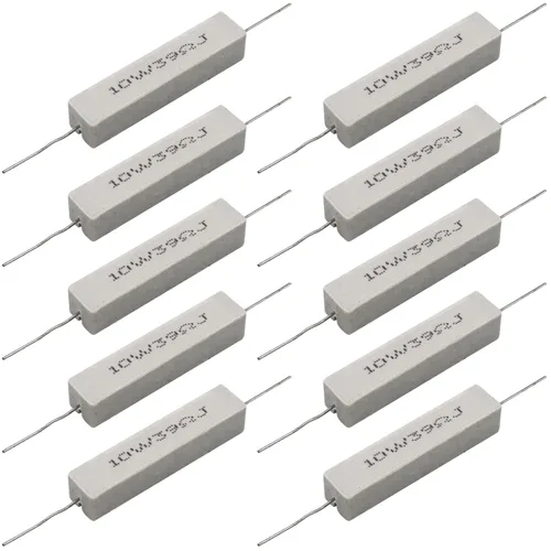 Miniatura 25 de 10 resistencias de cable de plomo axial de 10 W, 0.5 ohmios y 5 % – Resistencias de potencia de cemento cerámico fijas de heridas blancas