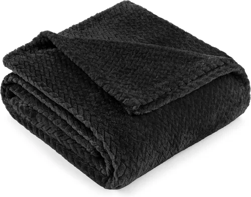 Miniatura 2 de PAVILIA - Manta de forro polar suave y sólida de color negro para sofá, mantas ligeras y mullidas y cálidas para cama, manta de franela mullida