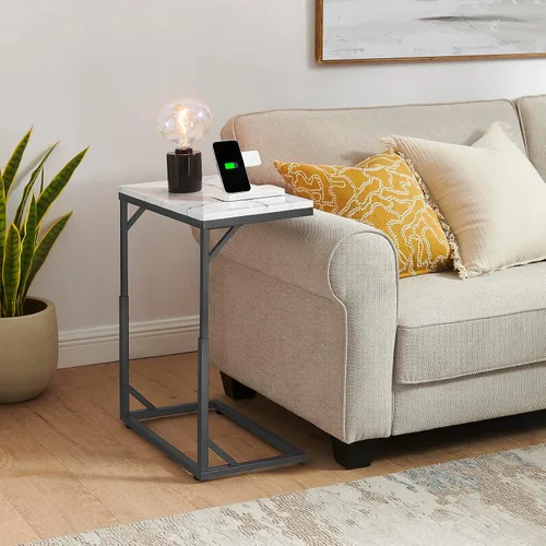 Miniatura 5 de Mesa auxiliar en forma de C, mesa de sofá pequeña con marco de metal, mesa auxiliar de altura ajustable para sofá, sala de estar, dormitorio, mesita