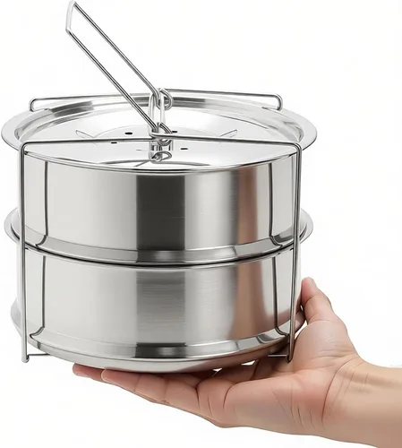 Miniatura 5 de WUWEOT - Compartimentos para cocción al vapor apilables, olla a presión de 2 niveles de acero inoxidable, accesorios para olla instantánea con asa